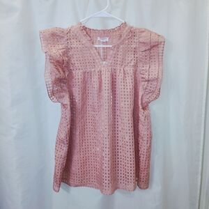 NWT Sz L Chic Pink Ruffled Blouse, Lined Body. Pastel Dusty Rose Color